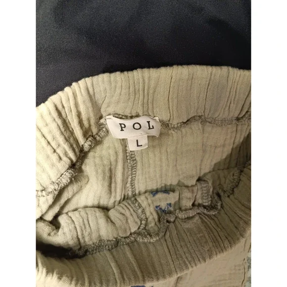 POL I'm So Fly Gauze + Lace Large Embroidered Slouchy Jogger Pants Harem Green - Picture 3 of 5